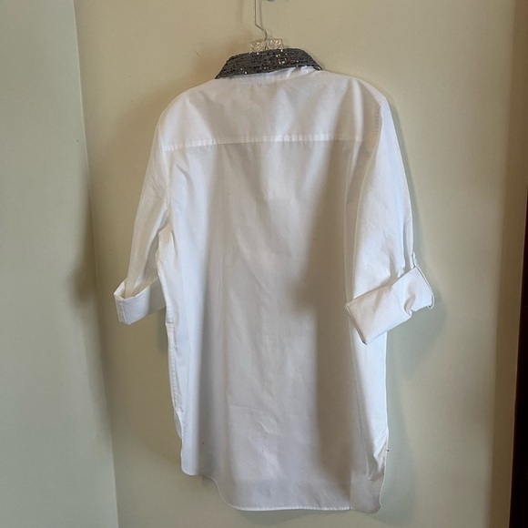 Calvin Klein White button down Blouse, sequin’s collar Boyfriend Tunic women L - Picture 4 of 14